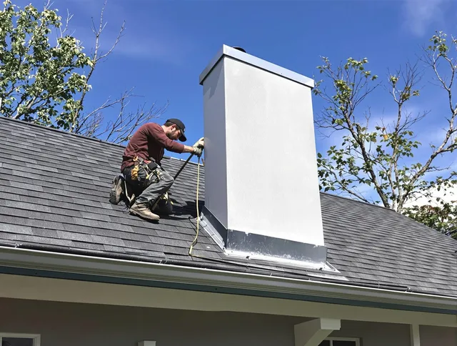 West Haven Chimney Sweep team member finishing chimney construction in West Haven, CT